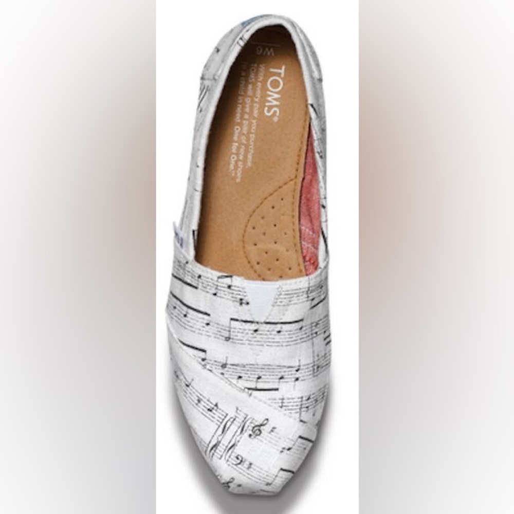 Tom’s Women’s White Music-Print Slip-On Shoe